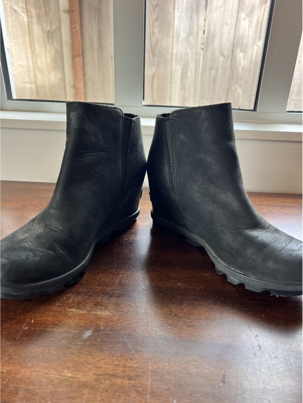 Sorel Joan of Arctic Wedge II Boots Womens 8.5 Black Leather Side Zip